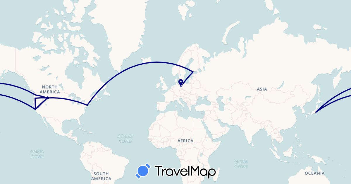 TravelMap itinerary: driving in Germany, Finland, Japan, United States (Asia, Europe, North America)